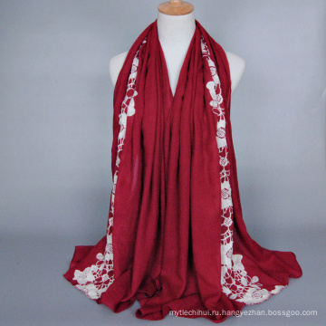 Оптовая моды хлопок Джерси мусульманский хиджаб высокое качество цветочный узор вышивка хиджаб шаль